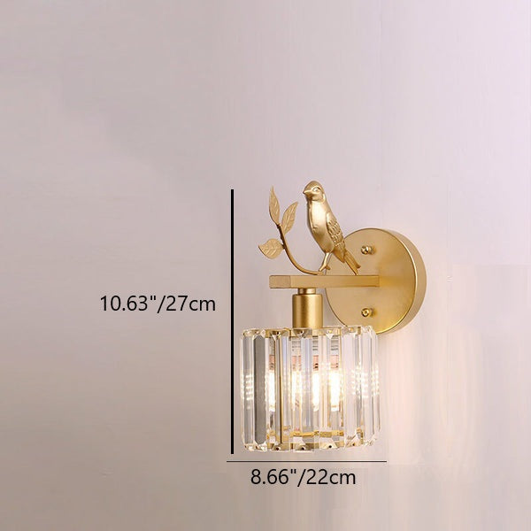Traditional Vintage Iron Glass Round Bird 1-Light Wall Sconce Lamp for Living Room