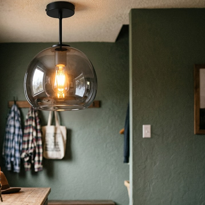Contemporary Round Glass Semi-Flush Ceiling Light