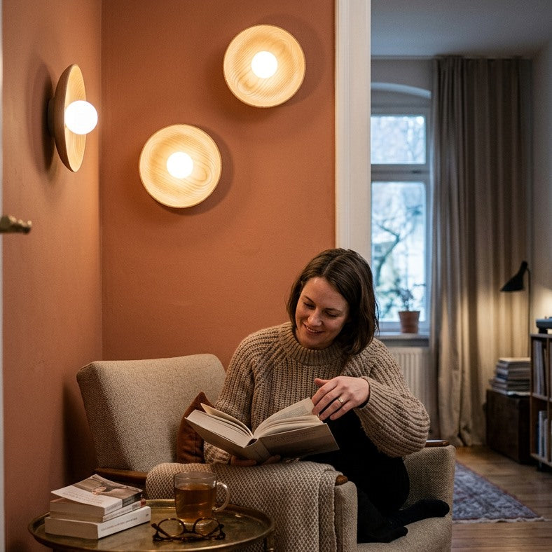 Minimalist Round Solid Wood Wall Sconce