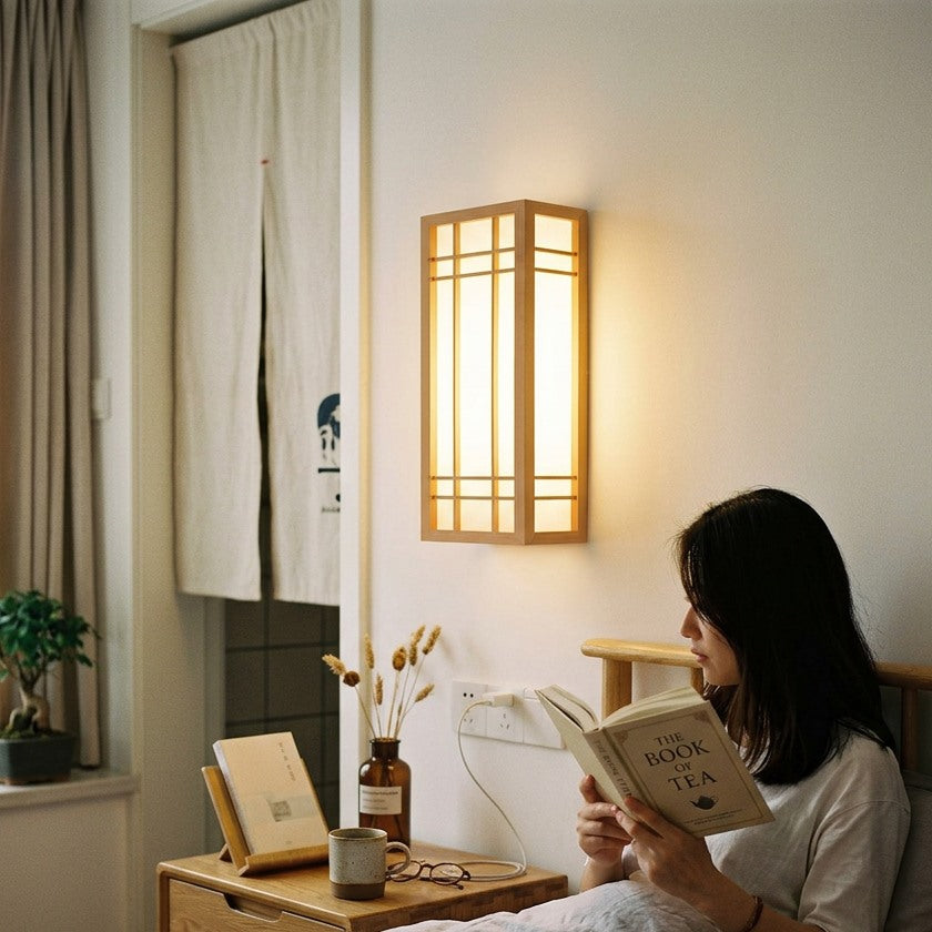 Japanese Traditional Solid Wood LED Wall Sconce
