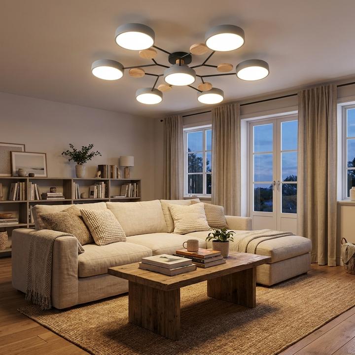Contemporary Scandinavian Round Molecule Branch Design LED Semi-Flush Mount Ceiling Light For Living Room