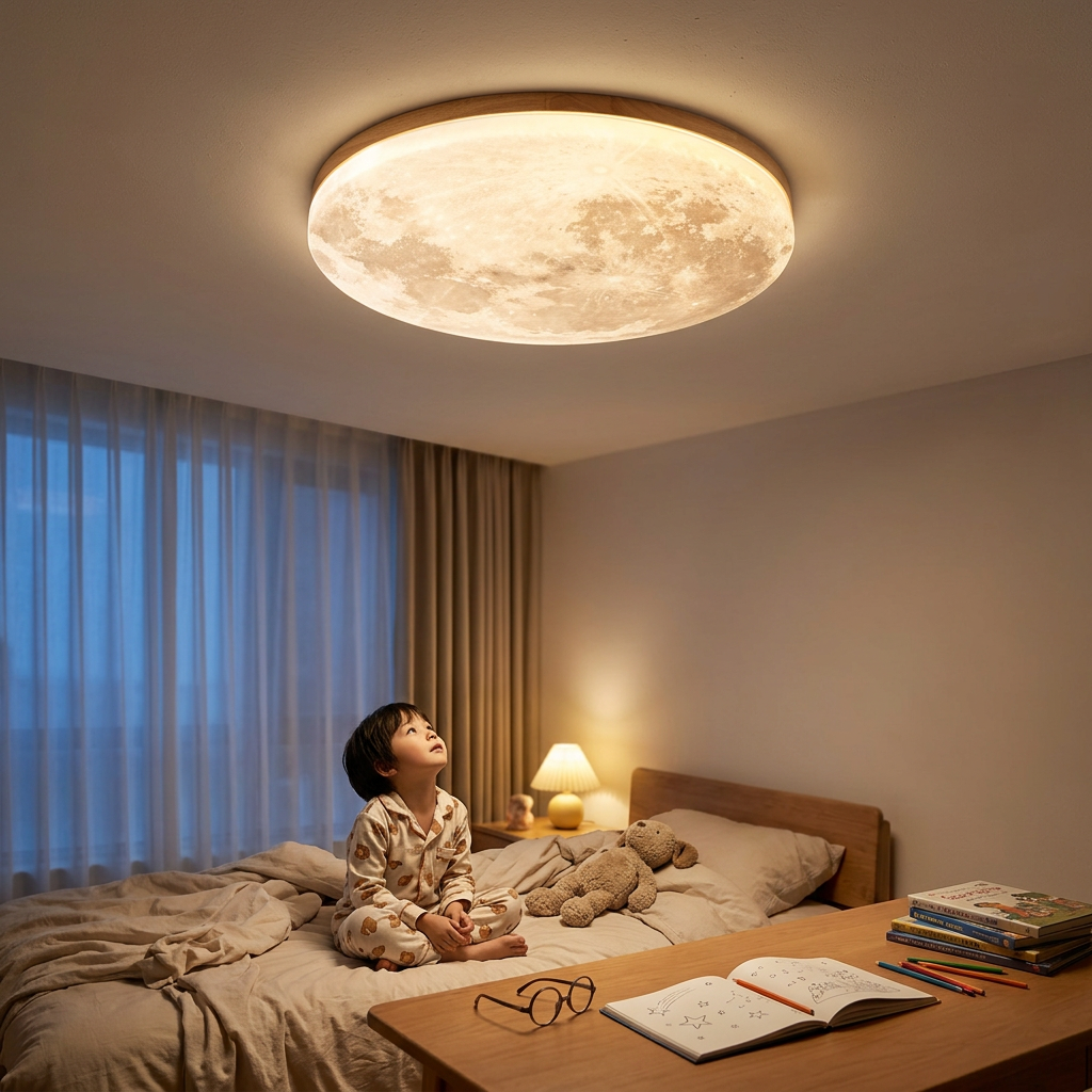 Modern Minimalist Moon Round Hardware PVC Acrylic LED Flush Mount Ceiling Light For Living Room