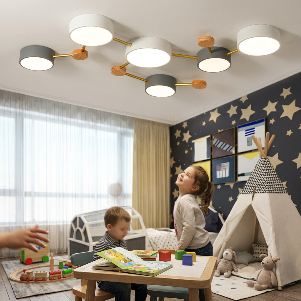 Scandinavian Minimalist Solid Wood Iron LED Flush Mount Lighting