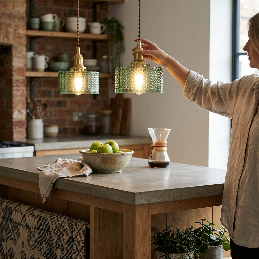 Traditional Japanese Brass Glass Round Jar 1-Light Pendant Light