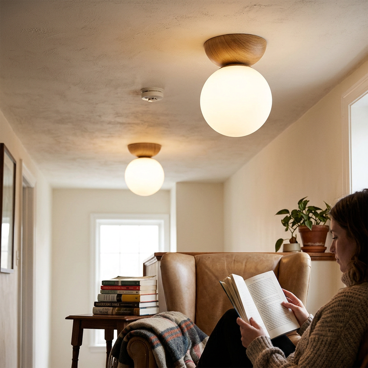 Modern Minimalist Glass Iron Orb 1-Light Semi-Flush Mount Light