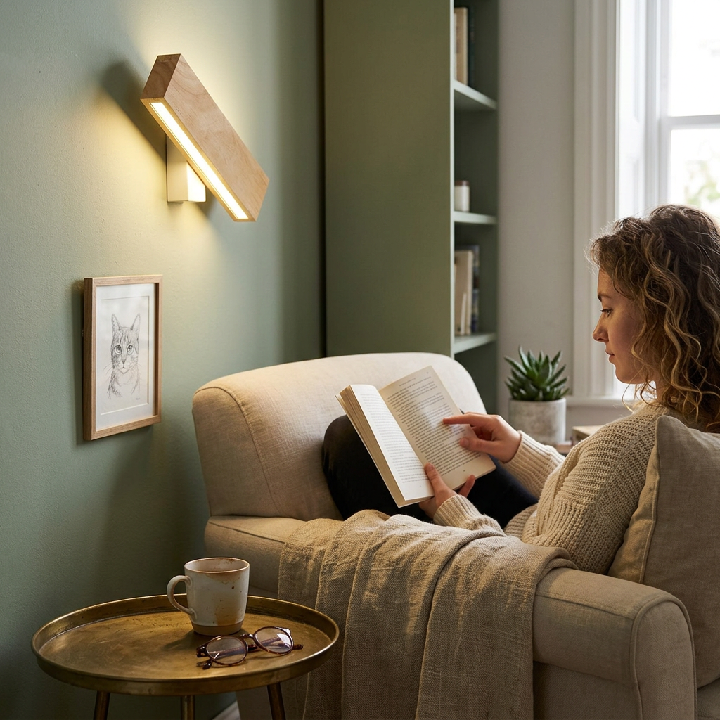 Contemporary Nordic Log Rectangular Solid Wood LED Wall Sconce Lamp