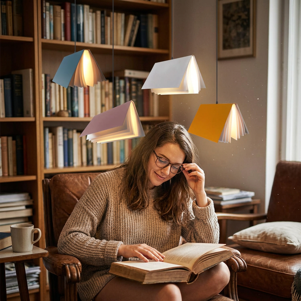 Flying Book 1-Light Metal PVC Book Shade Pendant Light