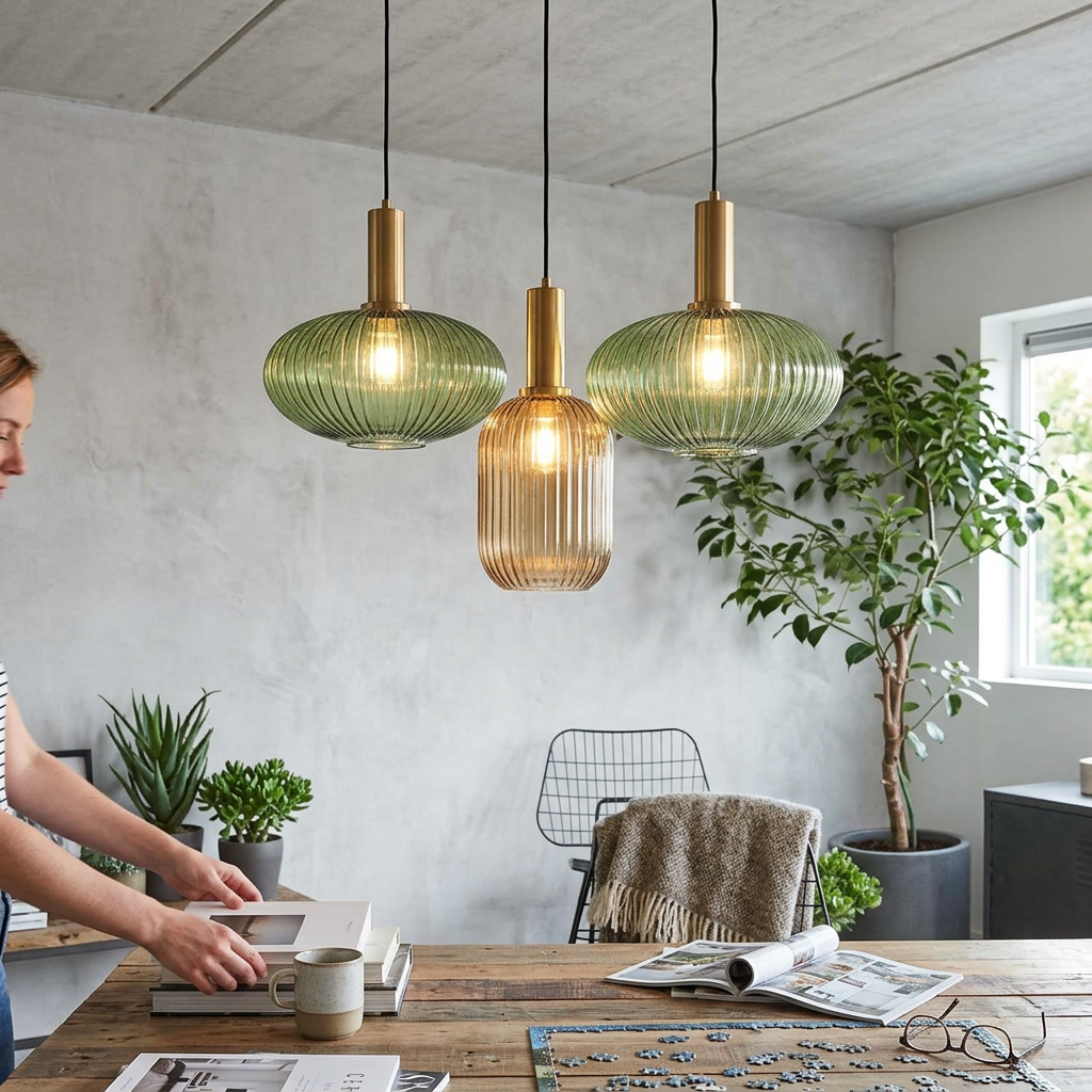 Minimalist Striped Glass Lantern 1-Light Pendant Light