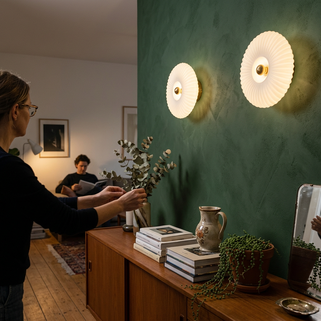 Contemporary Nordic Iron Striped Glass Round Disc Wall Sconce Lamp