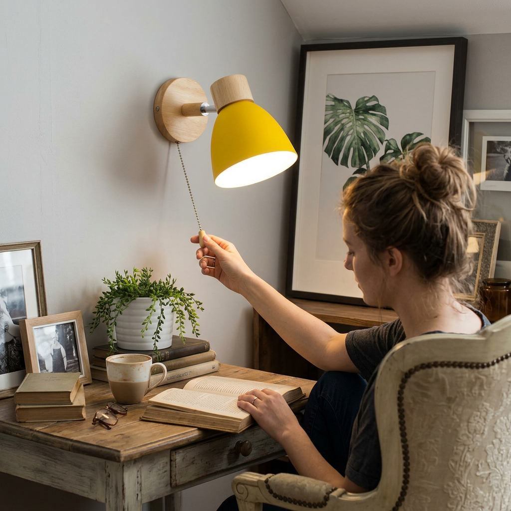 Modern Minimalist Solid Color Macaron Iron Wood 1-Light Wall Sconce Lamp
