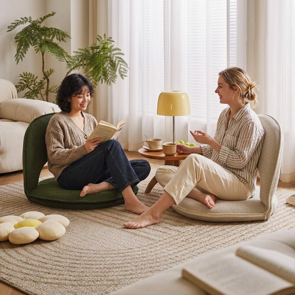 Modern Minimalist Oval Foldable Sherpa Fabric Corduroy Accent Chair
