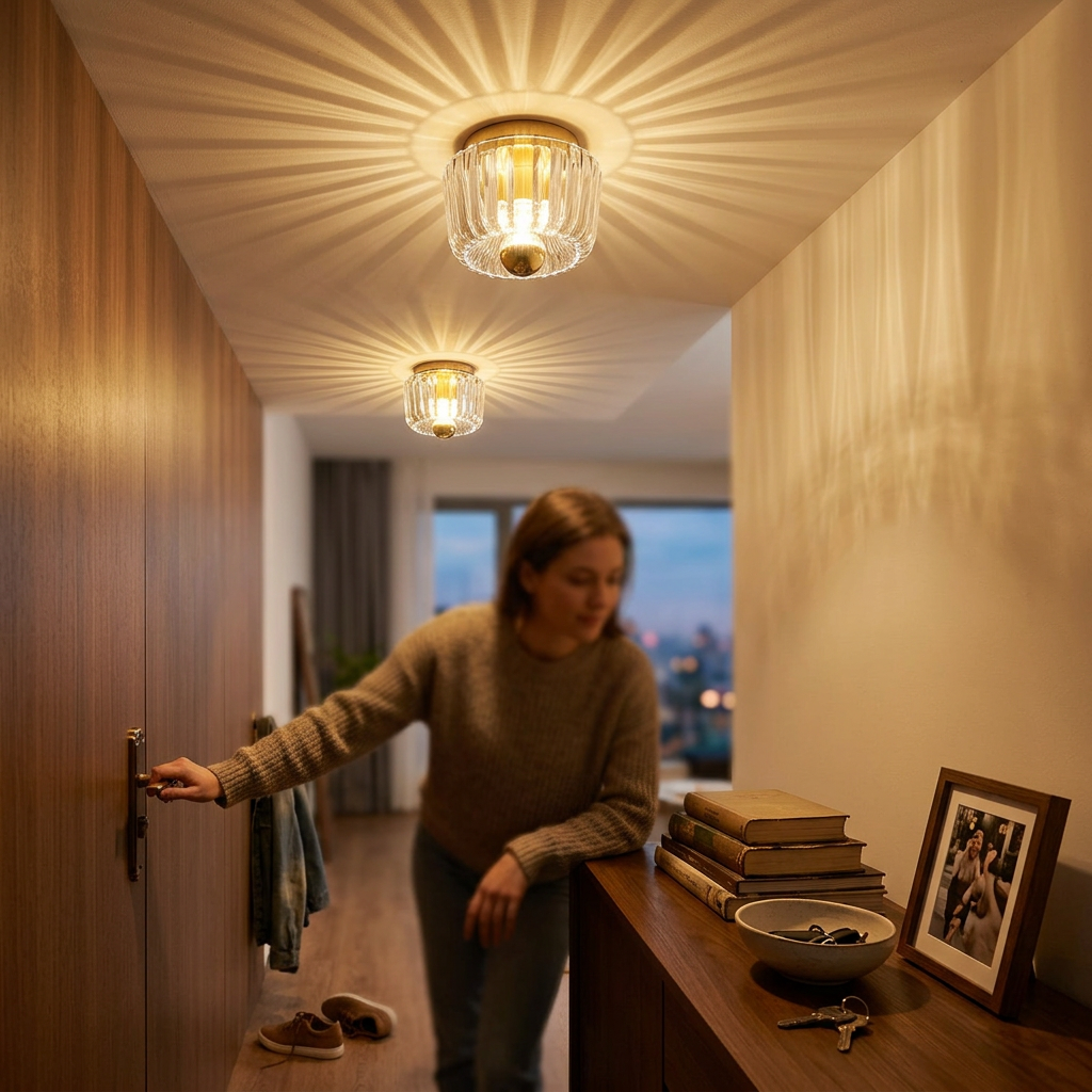 Modern Luxury Glass Sun Shape Full Copper Dual Purpose 1-Light Flush Mount Light