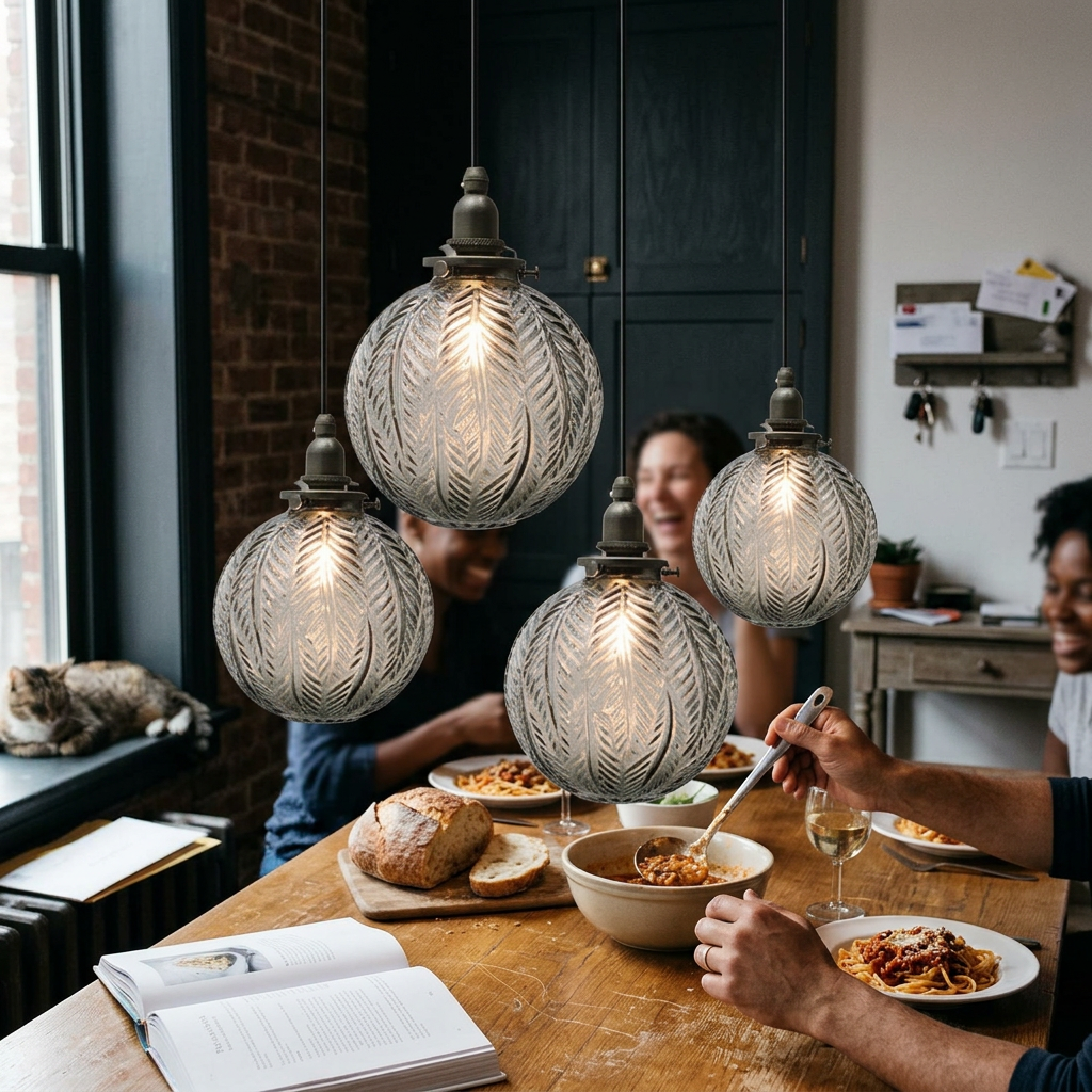 Retro Lotus Texture Glass 1-Light Globe Pendant Light