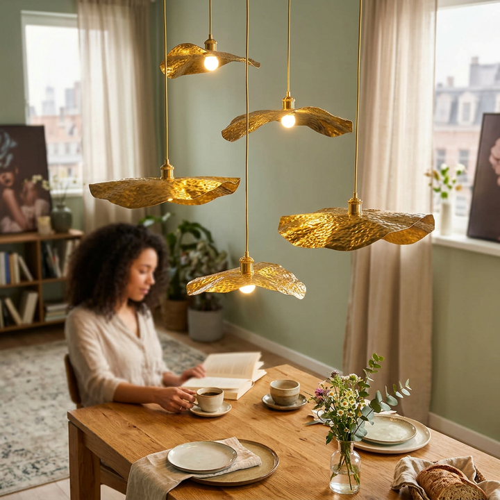 Modern Golden Bronze Color Lotus Leaf Shape 1-Light Pendant Light