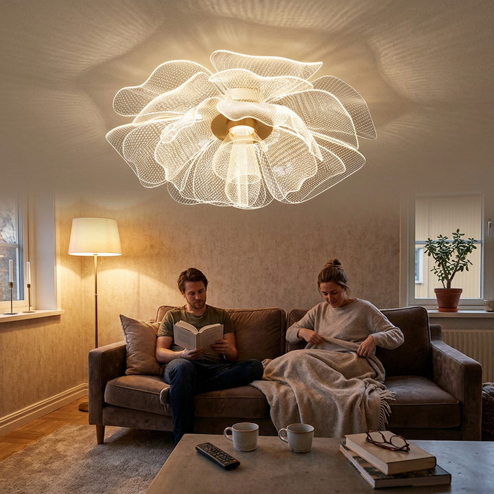 Modern Luxury Flower Petal Dome Iron Acrylic LED Flush Mount Ceiling Light For Bedroom