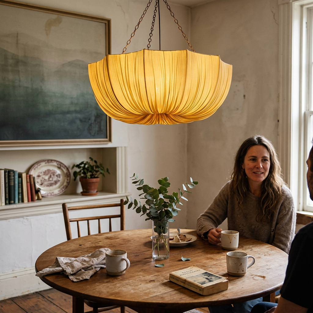 Traditional French Petal Semicircular Fabric Lampshade Iron Chandelier For Dining Room