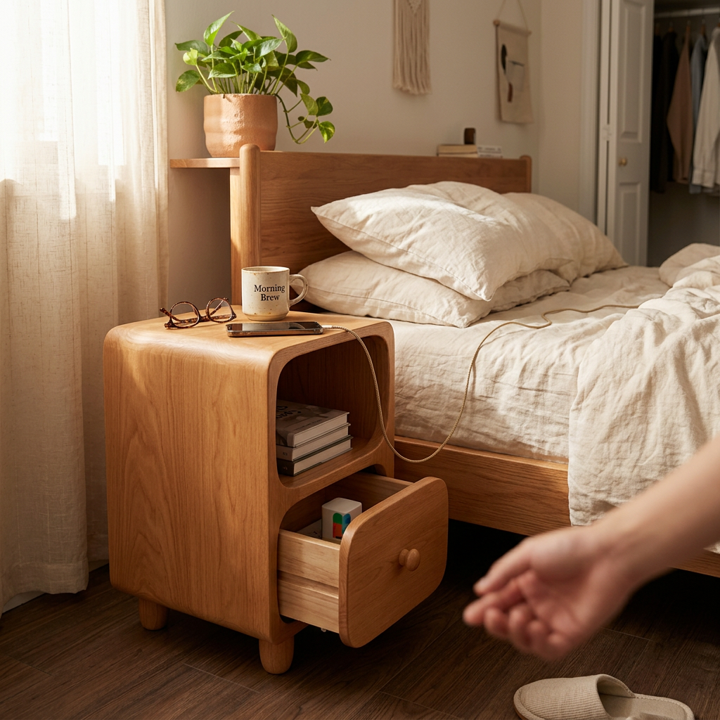 Contemporary Scandinavian Rectangular Ultra-Slim Nightstand For Bedroom