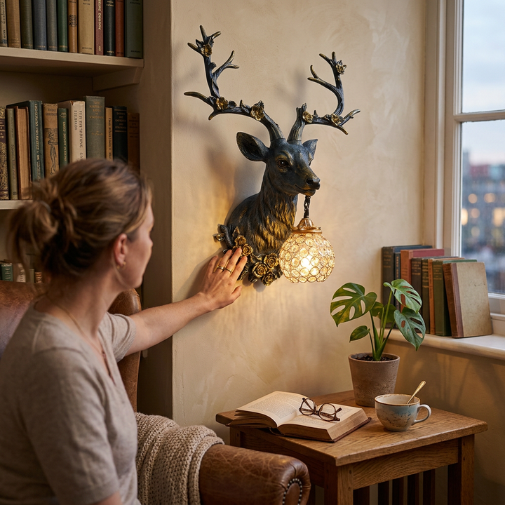 Retro Creative Fortune Deer Head Resin 1-Light Wall Sconce Lamp