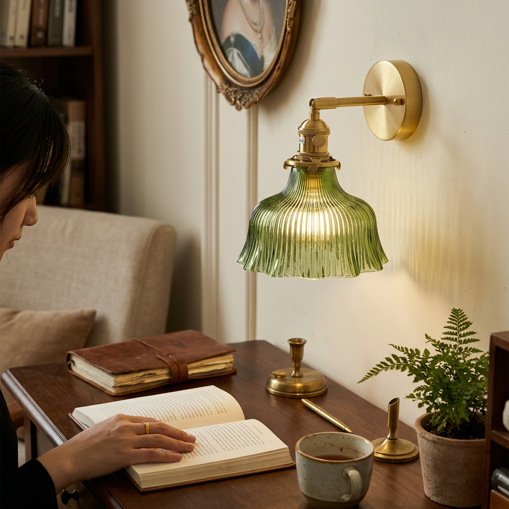 Nordic Modern Minimalist Flower Copper Glass 1-Light Wall Sconce Lamp