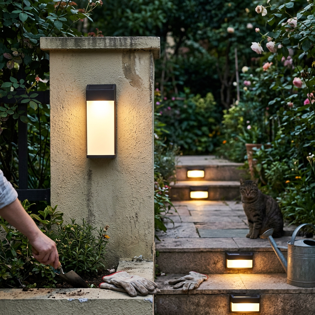 Solar Square Frosted Glass Waterproof Outdoor LED Wall Sconce Lamp