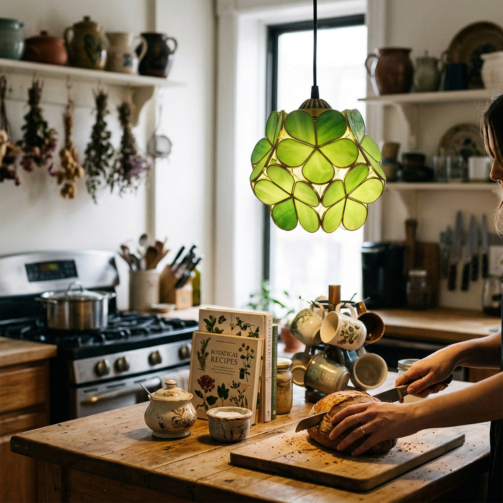 Vintage Stained Glass Petal 1-Light Pendant Light
