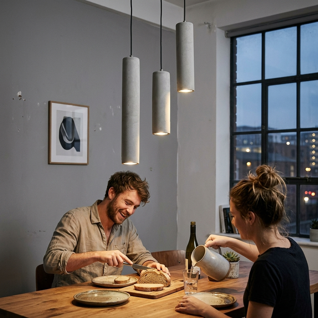 Contemporary Industrial Cylindrical Rough Texture Cement 1-Light Pendant Light For Living Room