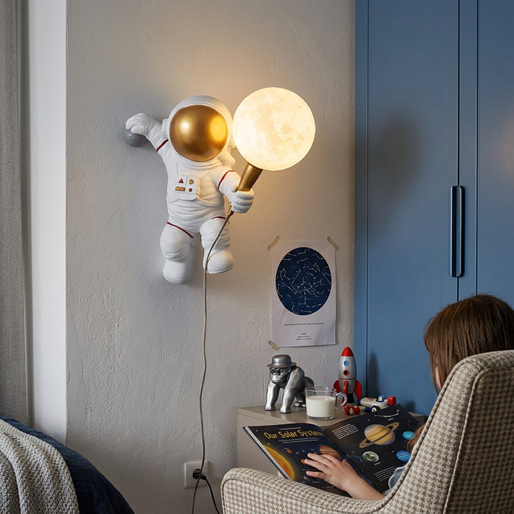 Contemporary Creative Cartoon Astronaut Resin ABS 1-Light Wall Sconce Lamp For Bedroom