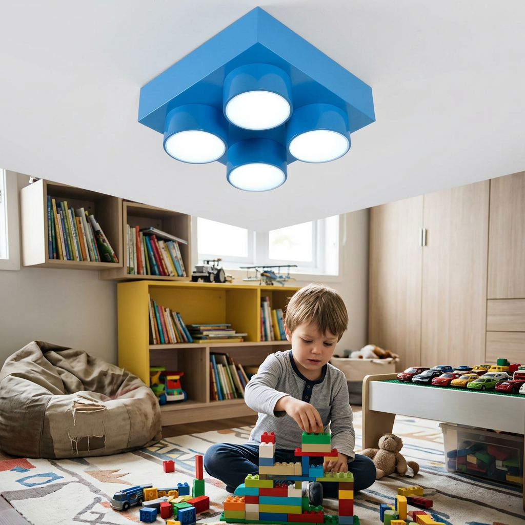 Contemporary Creative Building Block Square Iron LED Flush Mount Ceiling Light For Bedroom