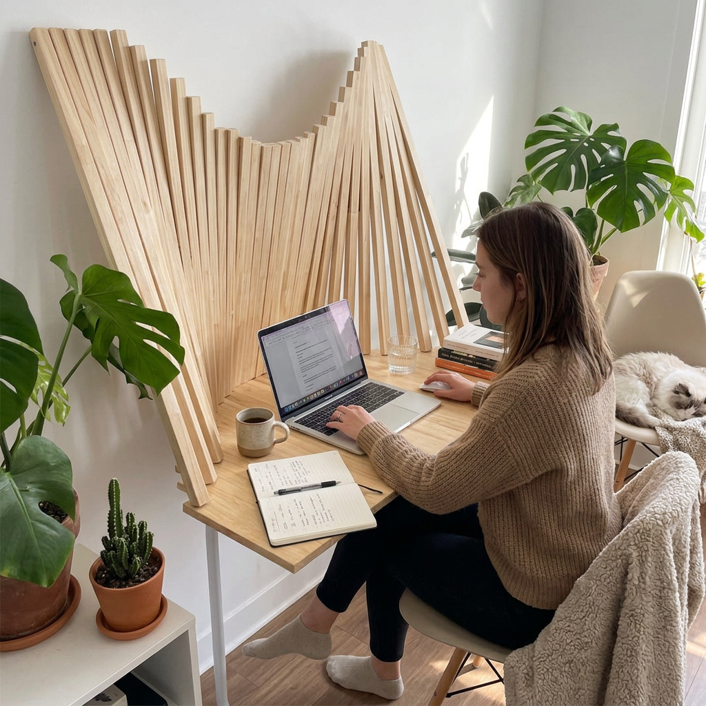 Contemporary Creative Semicircle Solid Wood Desks 1-Tier For Home Office