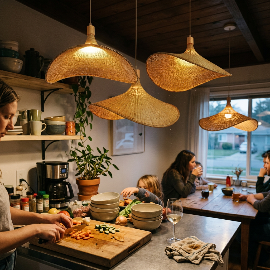 Woven Bamboo 1-Light Straw Hat Pendant Light
