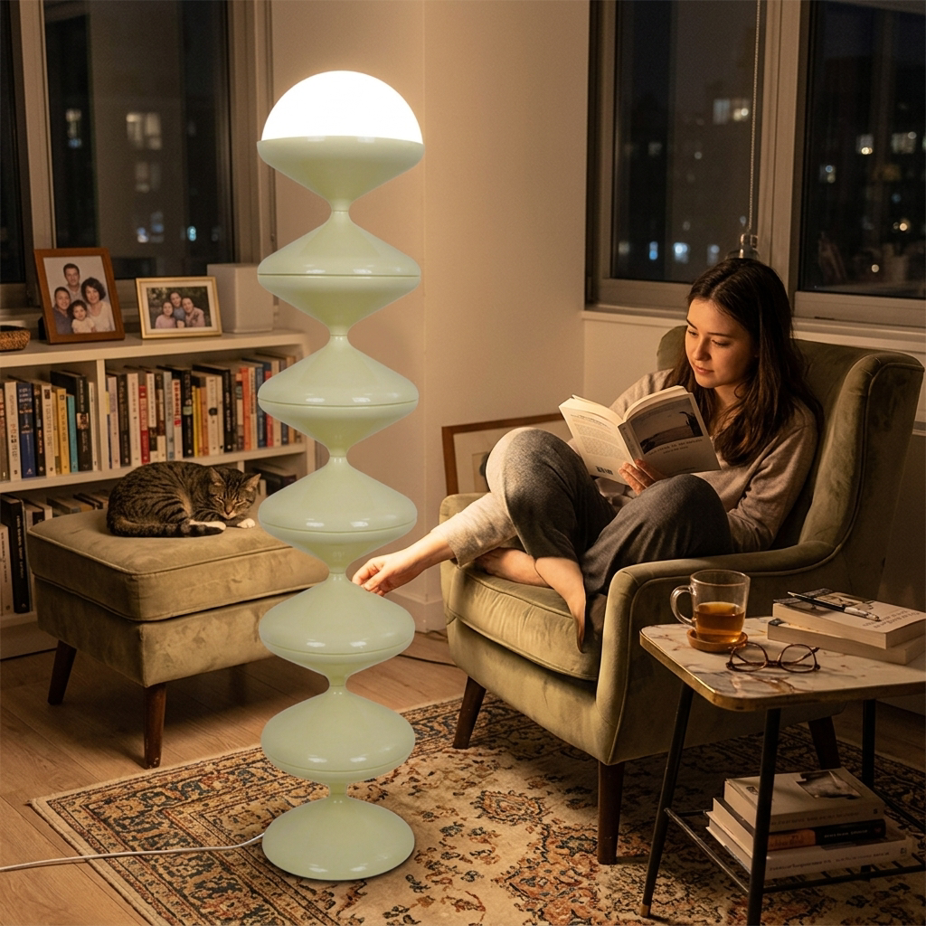 Contemporary Scandinavian Iron Acrylic Cream Round 1-Light Standing Floor Lamp For Bedroom