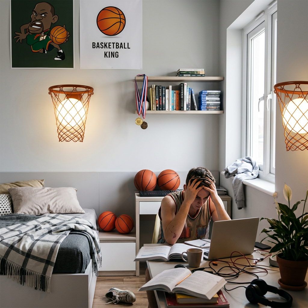Modern Art Deco Kids Iron Glass Basketball Hoop 1-Light Wall Sconce Lamp For Bedroom