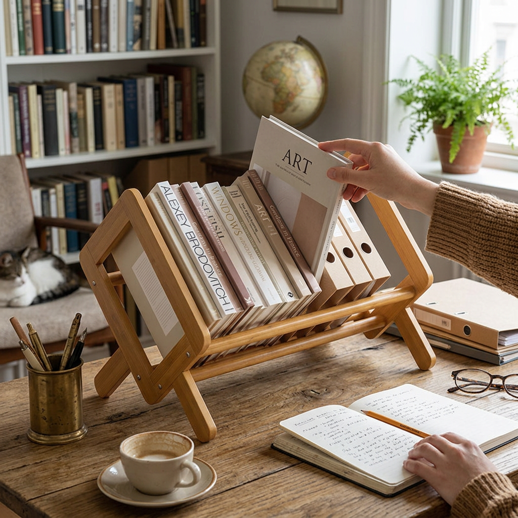Modern Minimalist Rhombus Nan Bamboo Bookshelf For Living Room