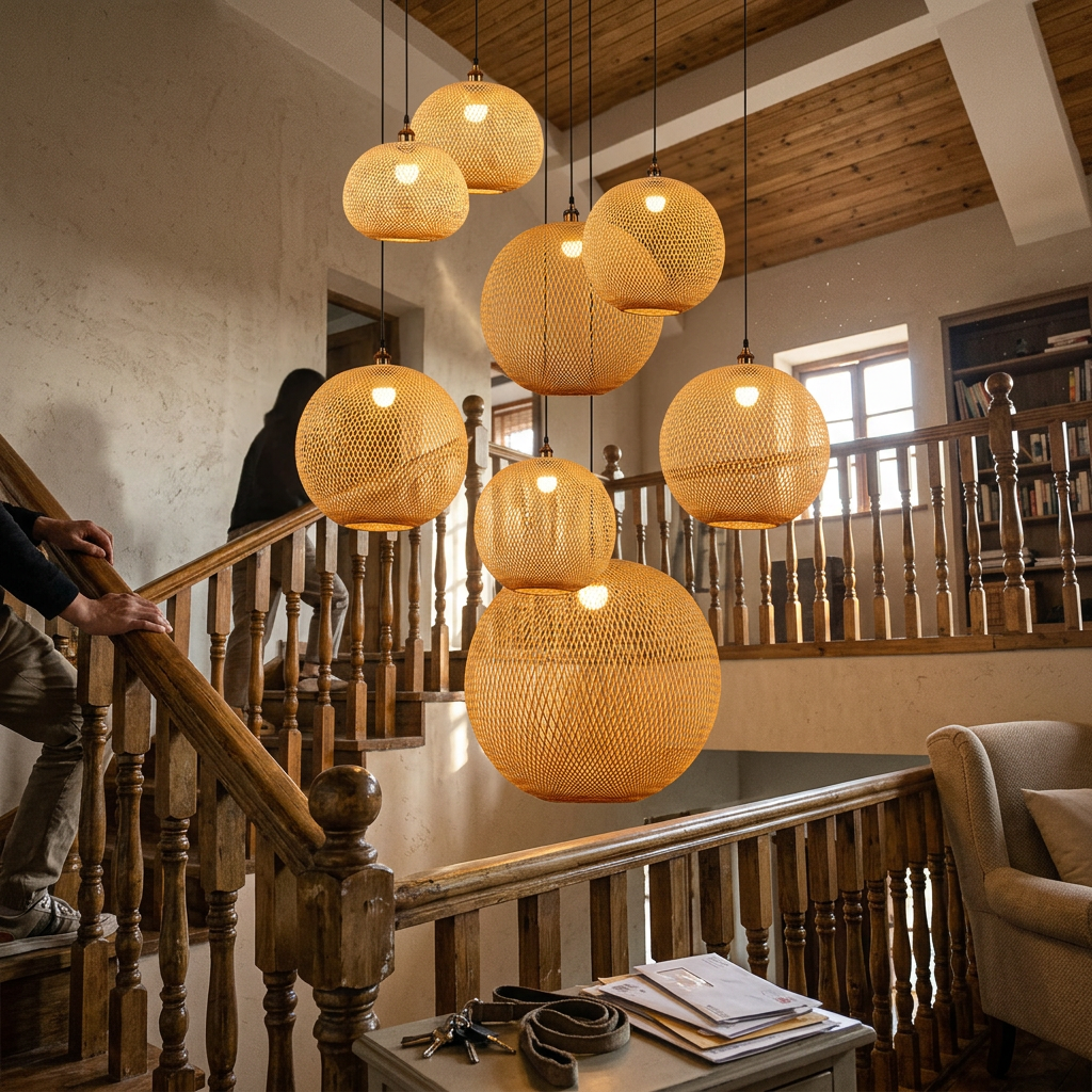 Bamboo Weaving Round Ball Beige 1-Light Japanese Pendant Light
