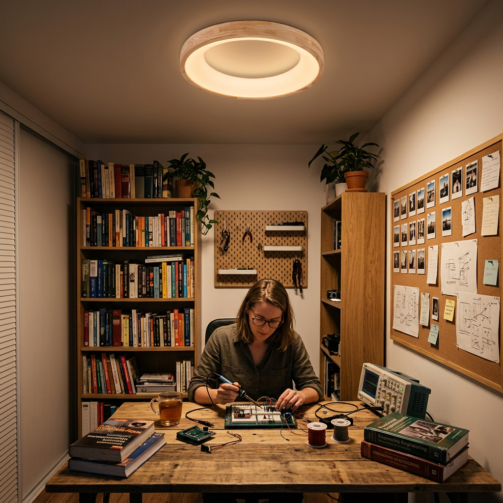 Nordic Minimalist Log Wood Round LED Flush Mount Ceiling Light