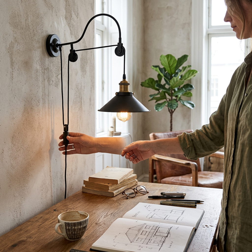 Retro Industrial Wrought Iron 1-Light Pulley Wall Sconce Lamp