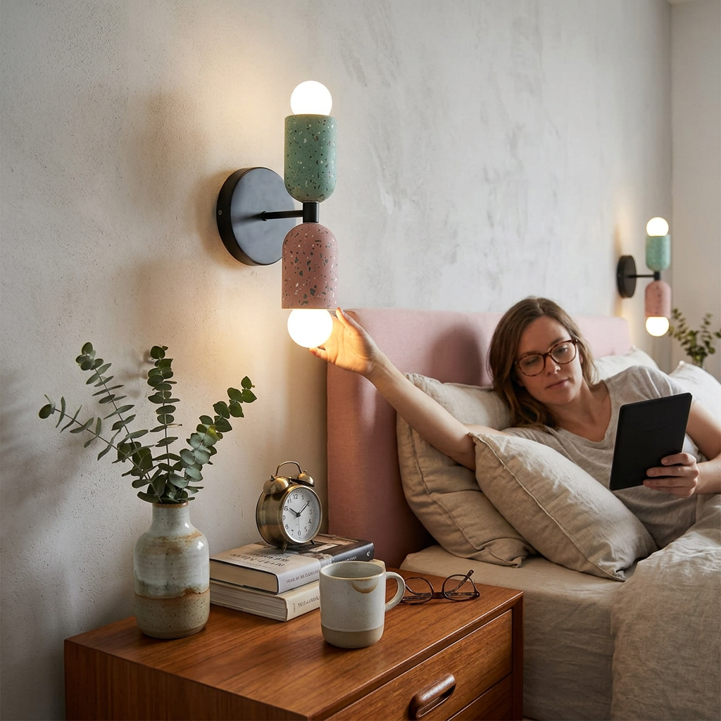 Modern Japanese Wabi-Sabi Iron Cement 2-Light Wall Sconce Lamp