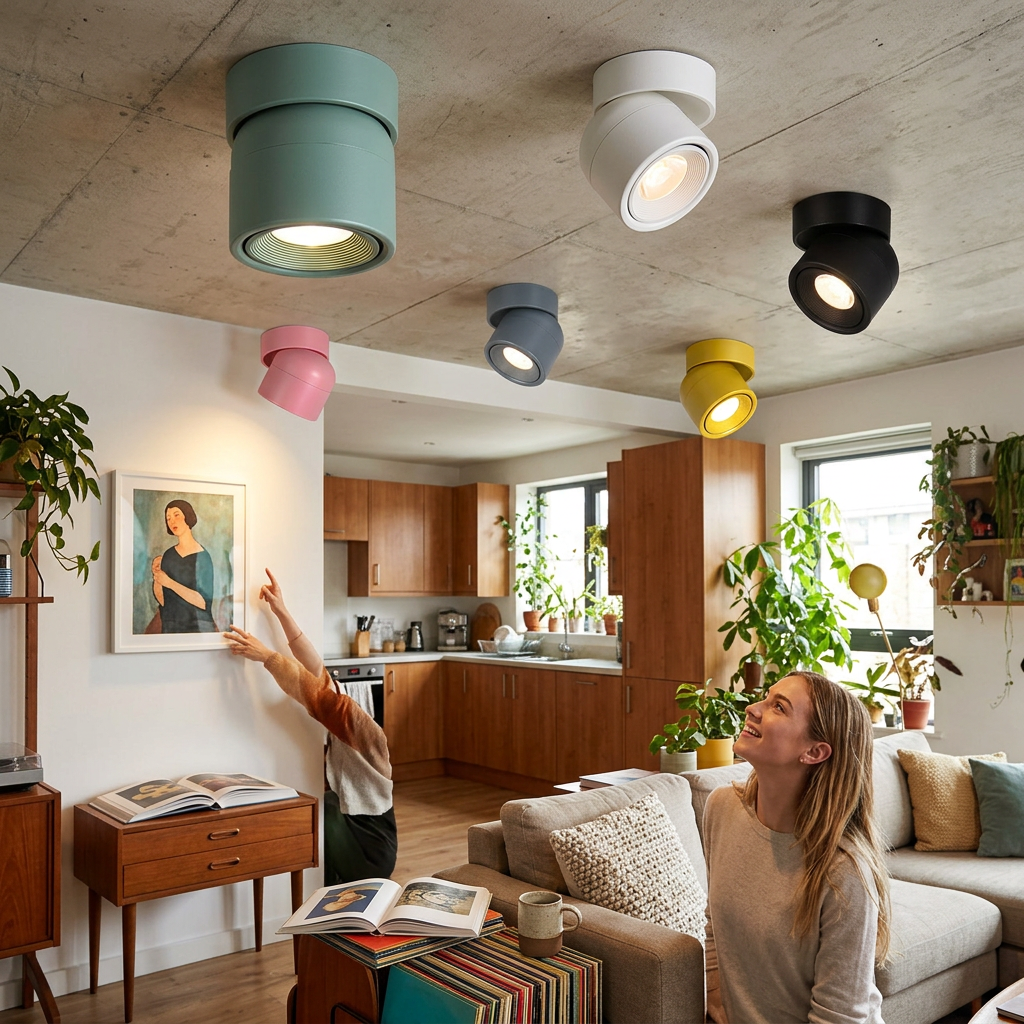 Contemporary Scandinavian Rotatable Aluminum Round Spotlight LED Semi-Flush Mount Ceiling Light For Living Room