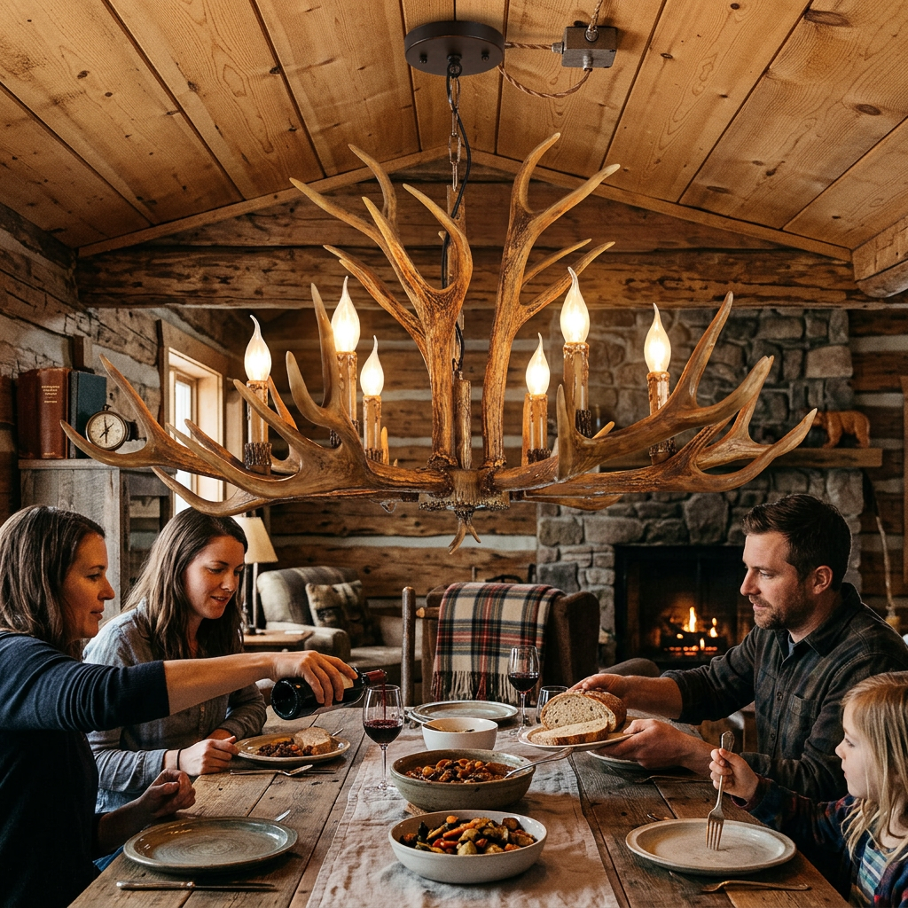 Contemporary Industrial Antler Metal Resin 6-Light Chandeliers for Living Room