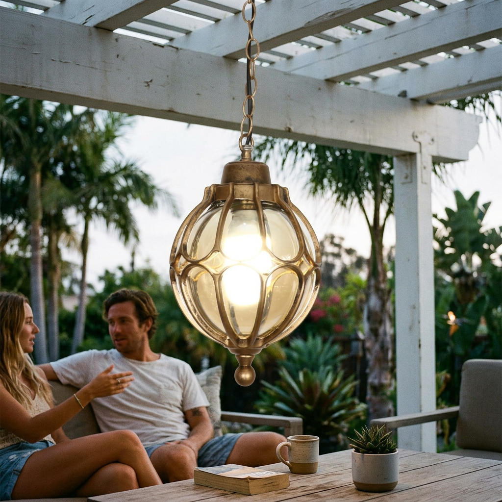 European Retro Spherical 1-Light Outdoor Waterproof Pendant Light