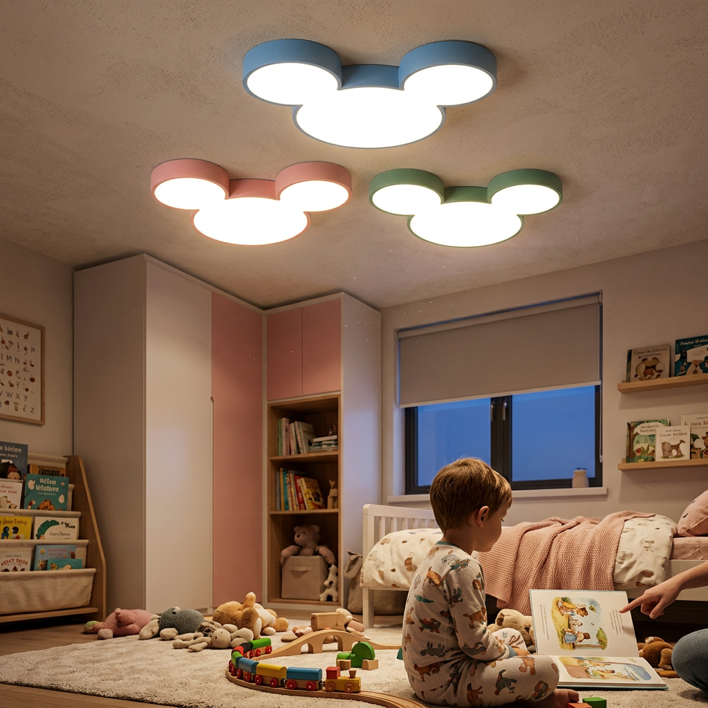 Contemporary Creative Mouse Cartoon Slim LED Flush Mount Ceiling Light For Living Room and Bedroom