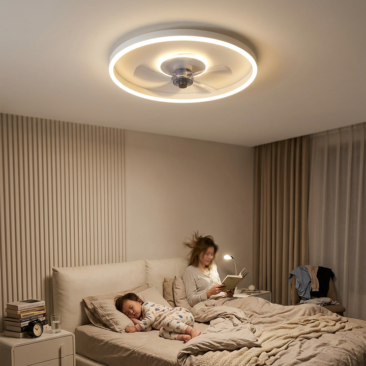 Contemporary Nordic Round Iron Silicone Aluminum Invisible LED Flush Mount Ceiling Fan Light