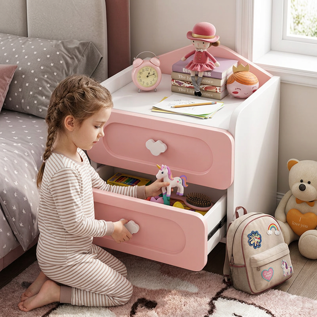Contemporary Creative Kids Square MDF Nightstand 2-Drawer For Bedroom