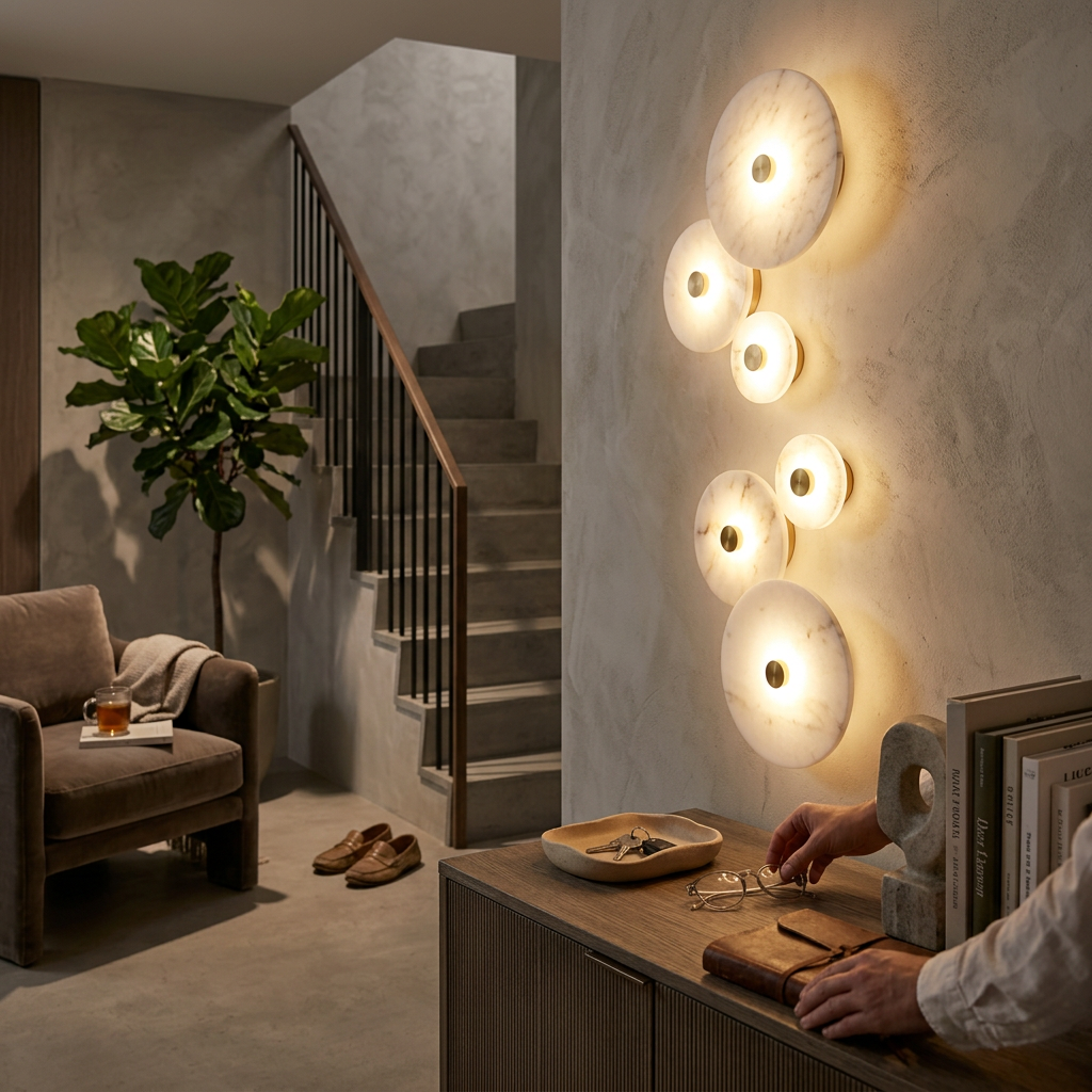 Contemporary Luxury Round Marble Iron LED Wall Sconce Lamp