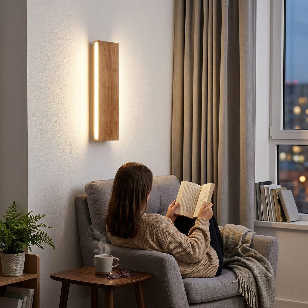 Simple Solid Wood Strip LED Wall Sconce Lamp