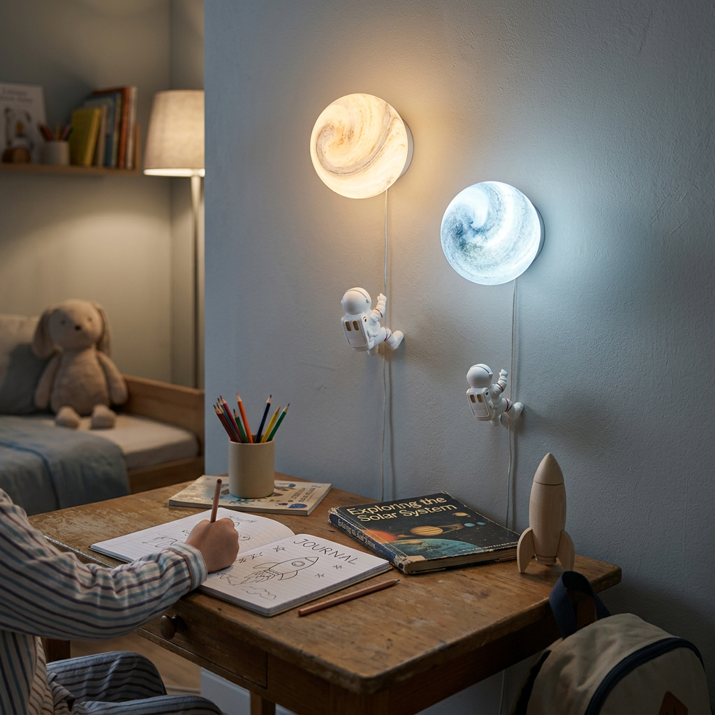 Contemporary Creative Orb Astronaut Iron Resin 1-Light Wall Sconce Lamp