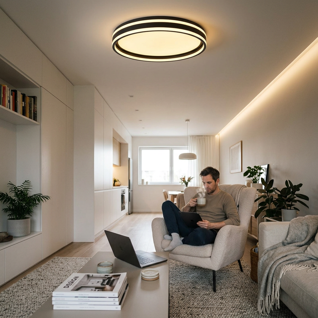 Contemporary Nordic Round Gauze Fabric Copper Acrylic LED Flush Mount Ceiling Light