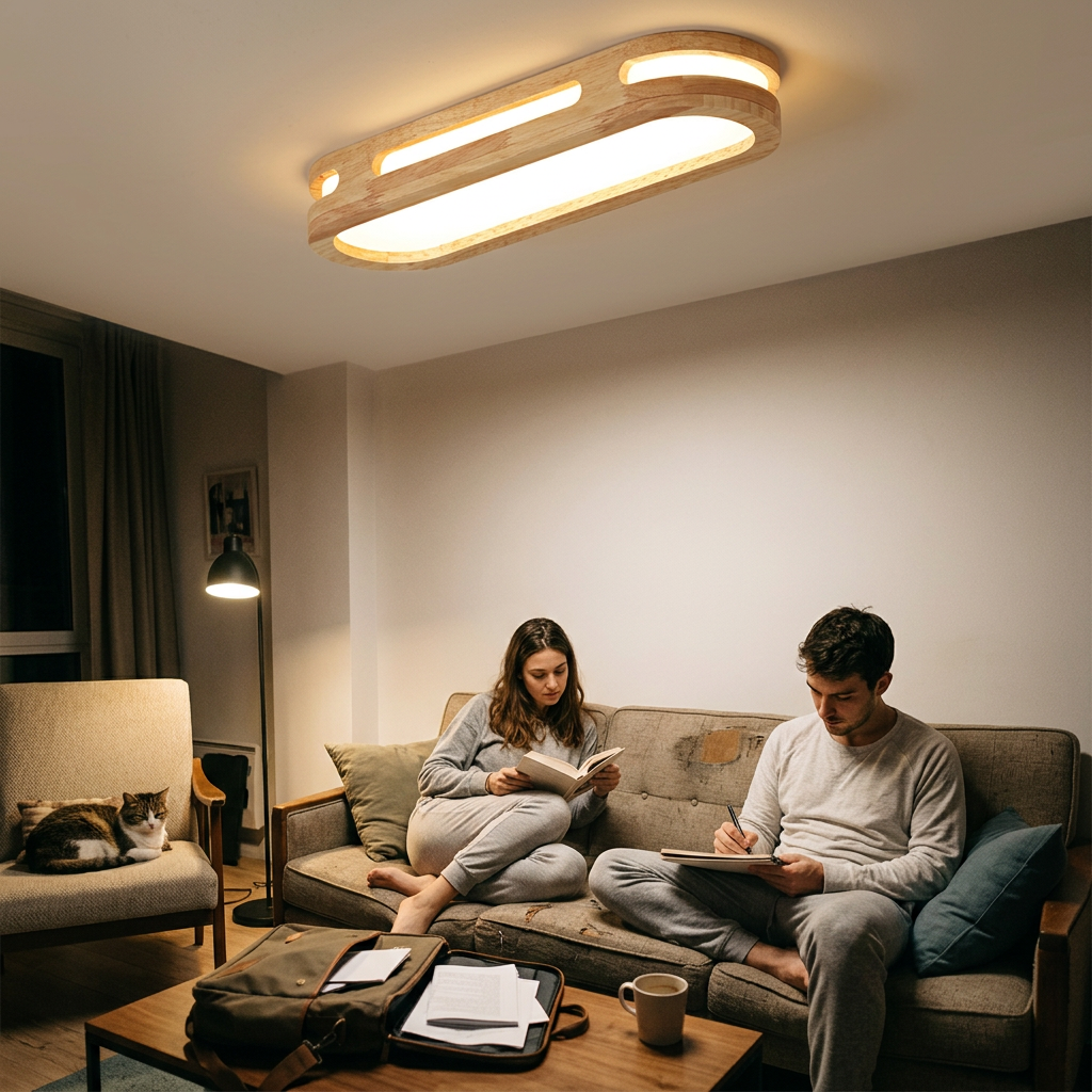 Nordic Minimalist Solid Wood Acrylic Ring LED Flush Mount Ceiling Light