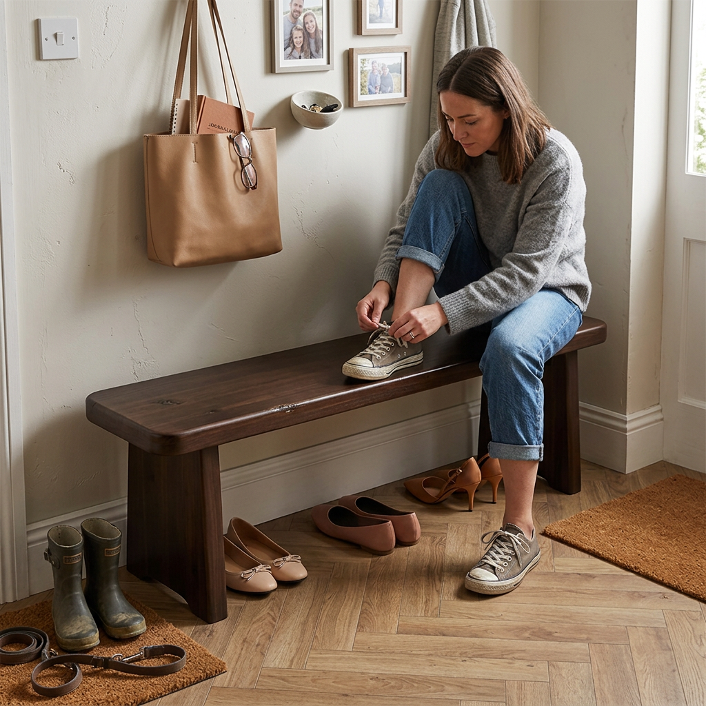 Traditional Vintage Solid Wood Rectangular Long Shoe Bench