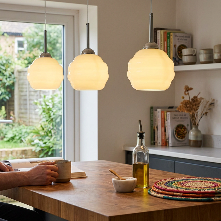 Vintage French Glass Round Tart 1-Light Pendant Light
